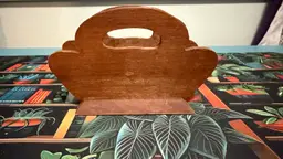 Vintage Scalloped Edge Wood Napkin or Letter Holder 4 3/4”w (outer base) x 3 3/8”h 
Interior: 6 5/8”w