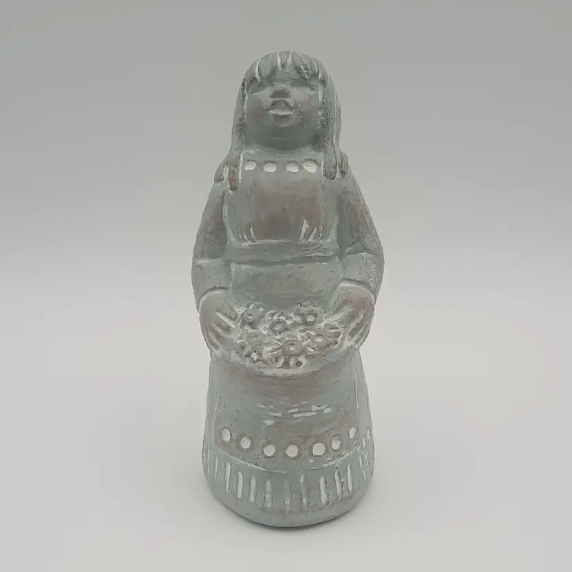 Isabel Bloom Angel with Flowers Green Concrete Figurine Signed 1991