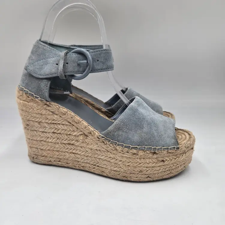 Marc Fisher Alida Light Blue Suede Sandals Espadrille Wedge Ankle Strap 6.5 M