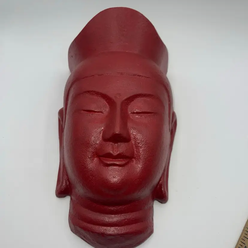 Wall Hanging Asian Face Red Metal 10”tall, Heavy