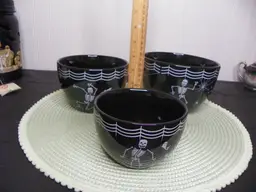 Halloween Black ceramic bowls with dancing skeleton set of 3