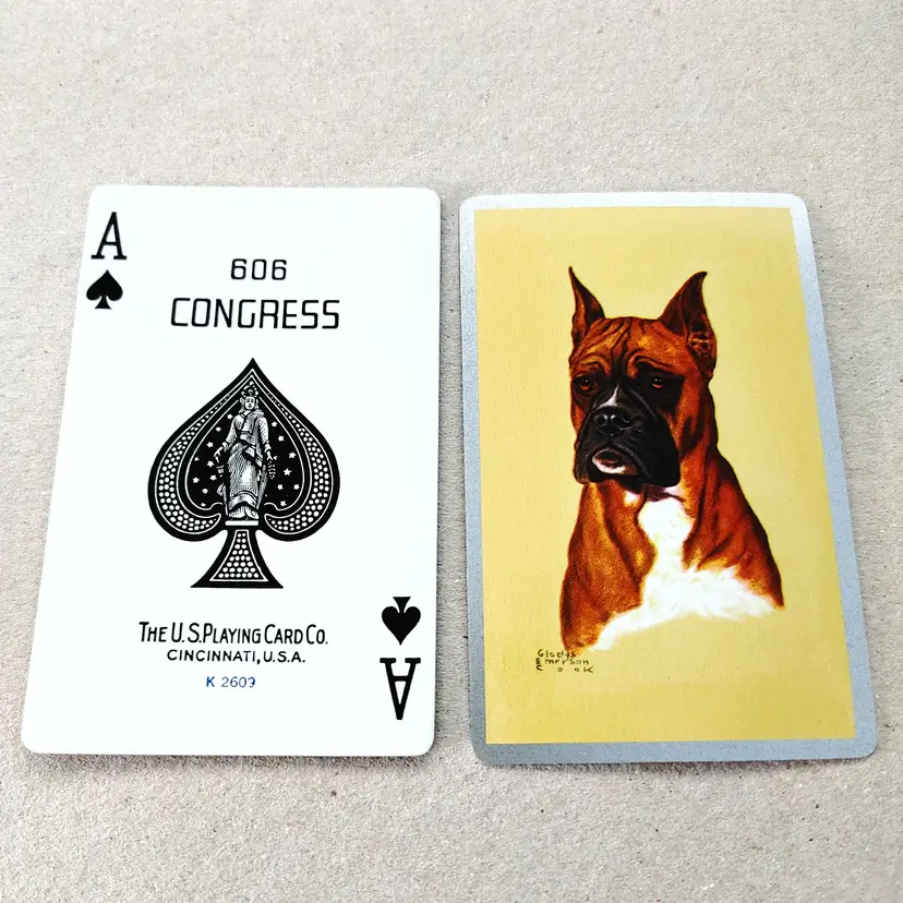 1 Single Swap Card - Playing Card. Boxer dog. Congress. Dimension 2.5 x 3.5. Read description.