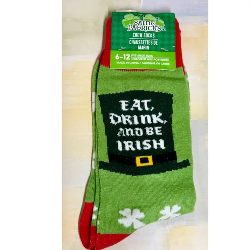 Lucky Irish Crew Socks Eat Drink and Be Irish