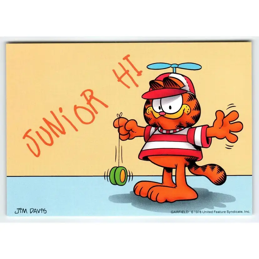 Garfield Cat Postcard Junior Hi Jim Davis Comic Orange Tabby 1978 Cartoon Unused