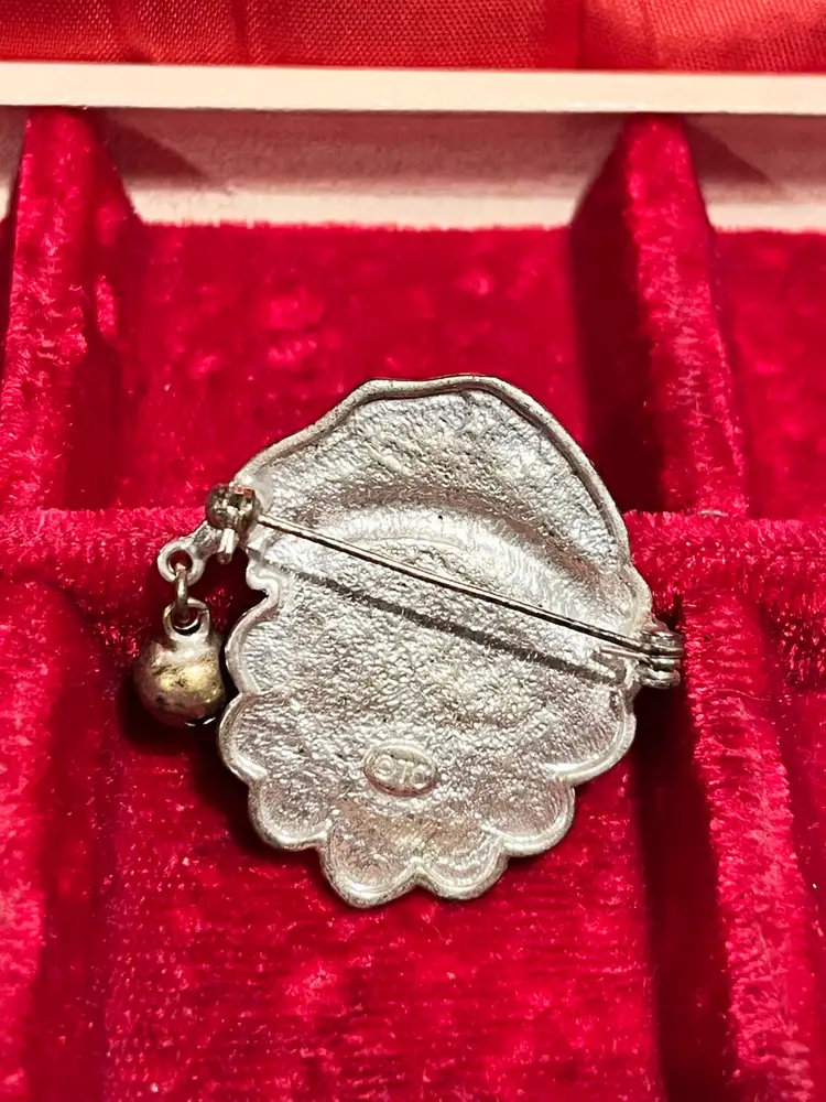 Vintage Enamel Santa With Dangle Bell