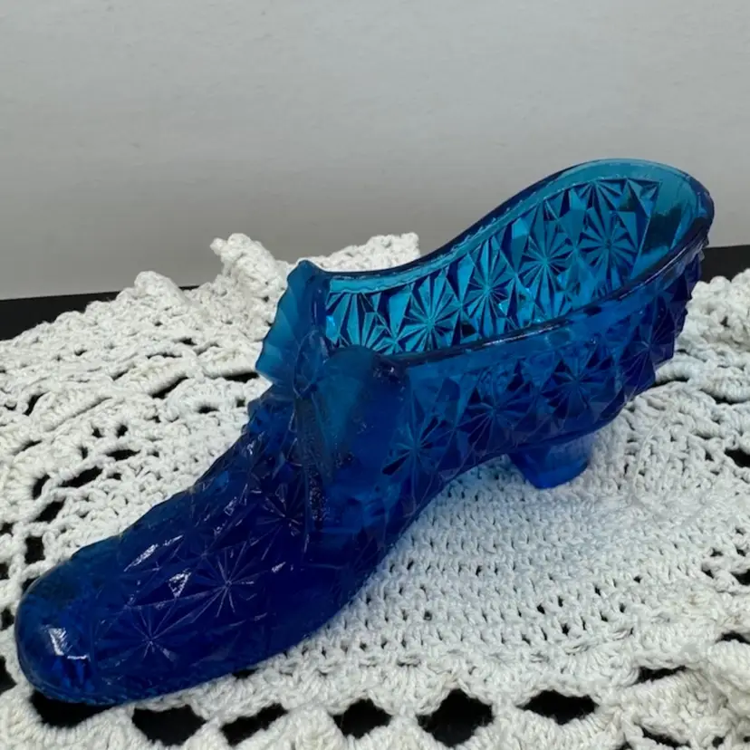 Glowy Cobalt blue pressed glass slipper