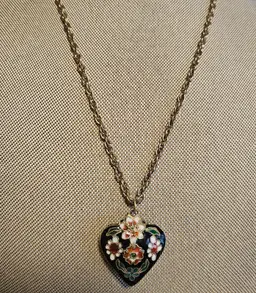 Vintage Cloissonnè Puffy Heart Necklace