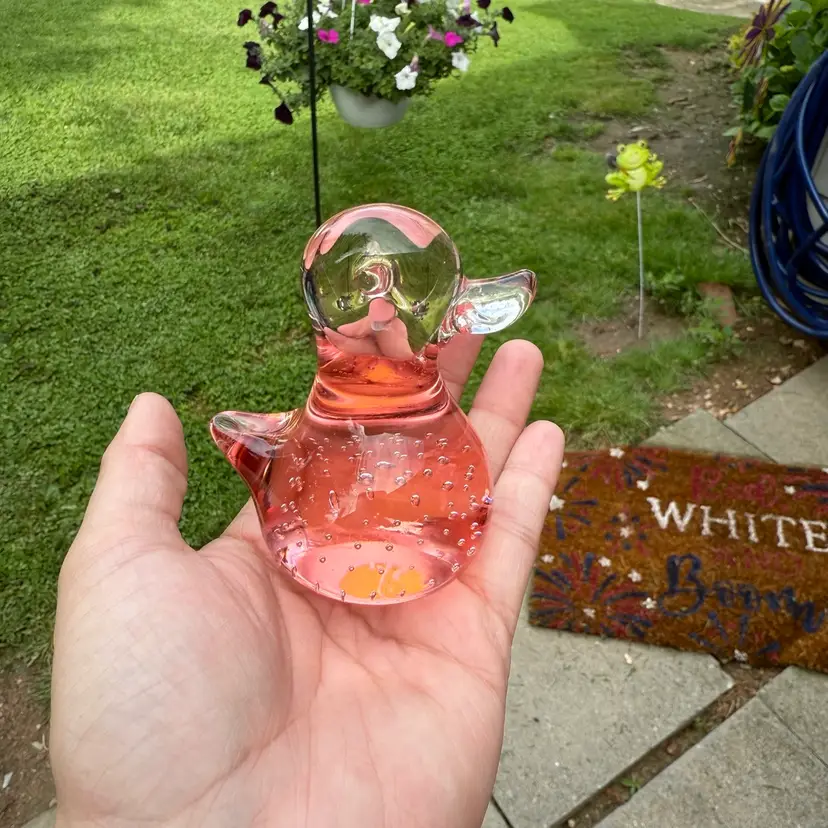 Vintage Pink Blown Glass Controlled Bubble Duck 3.5” Figurine Paperweight