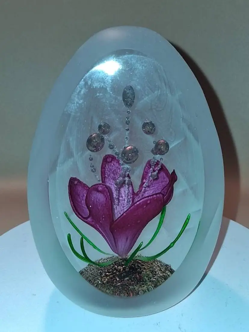Vintage GORGEOUS, RARE, Selkirk Glass, Scotland, LE, Magnum Egg-Shaped Satin Window, Air-Trap Paperweight