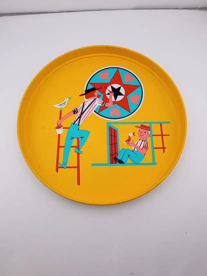 Vintage tin folk art tray