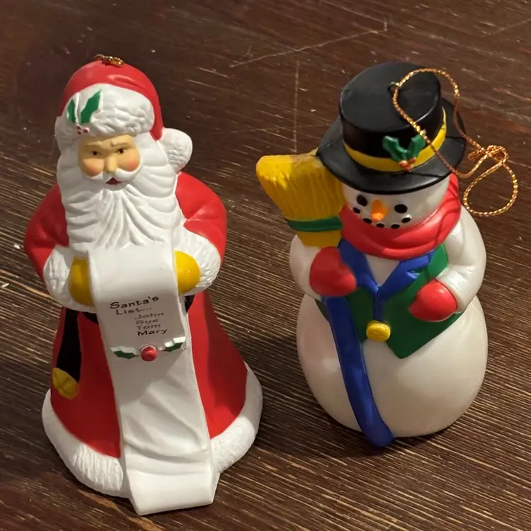 Vintage Avon Talking Snowman And Santa Ornaments Battery Not Included 5”