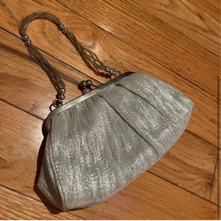 Silver Metallic Beaded Mini Handbag