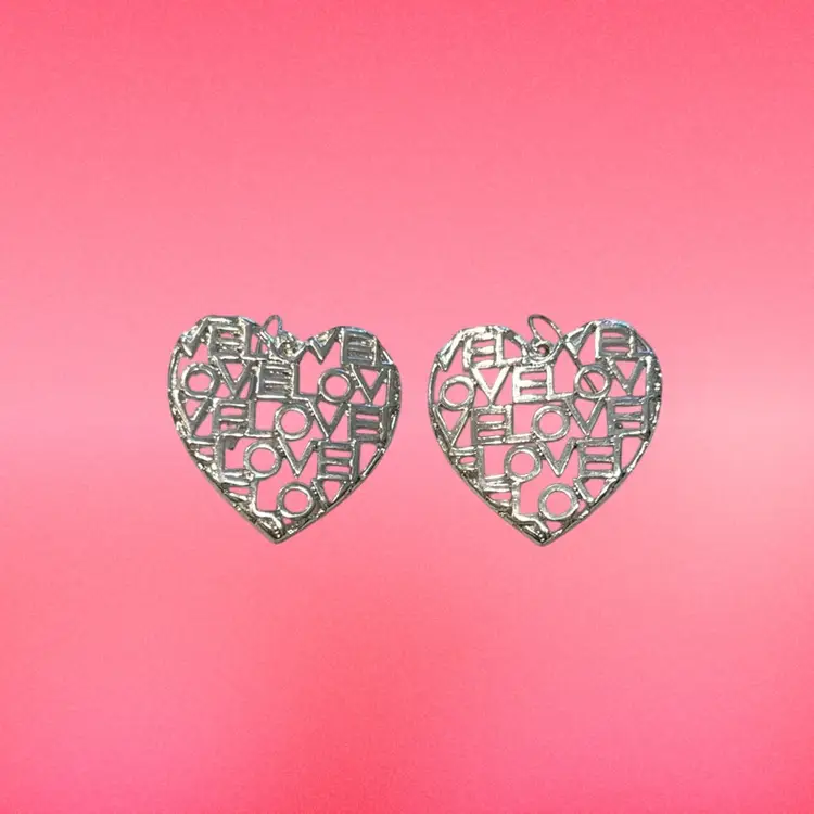 Love Heart SilverTone Dangle Earrings 1.5”