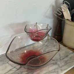 Indian Glass Cranberry Chip And Dip Bowl
