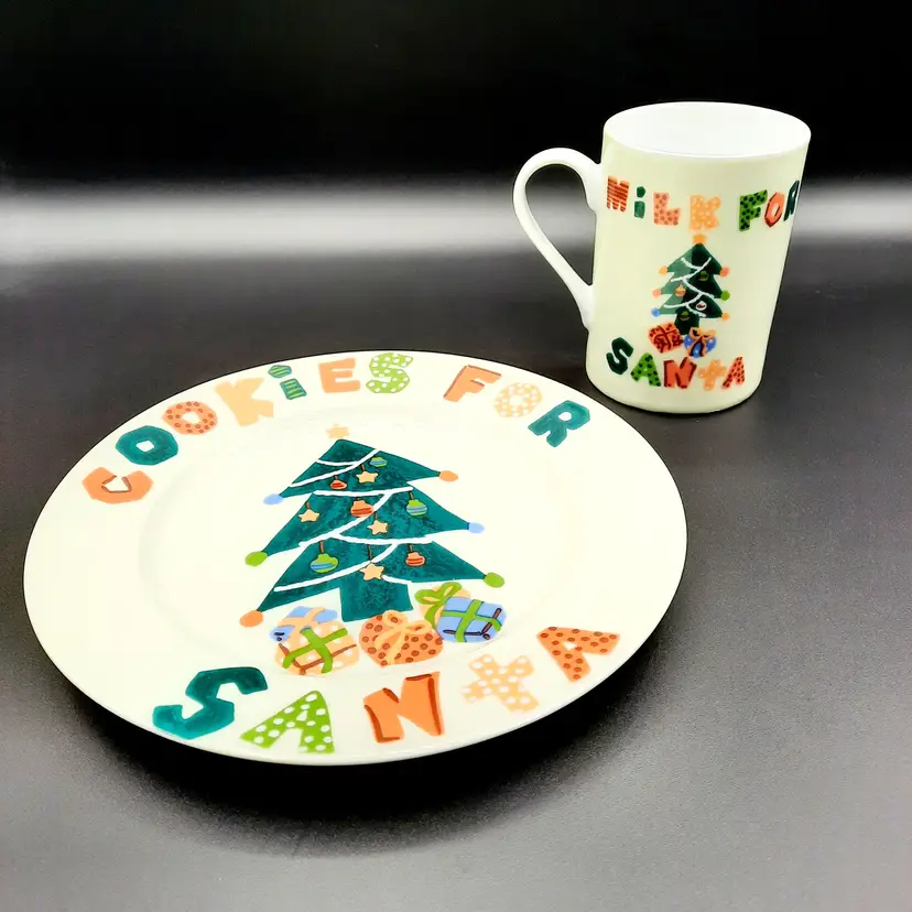 Cookies For Santa Plate & Milk For Santa Mug Madison Avenue 1998