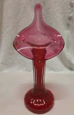 Vintage Canada Art Glass Cranberry Jack-in-the-Pulpit Vase