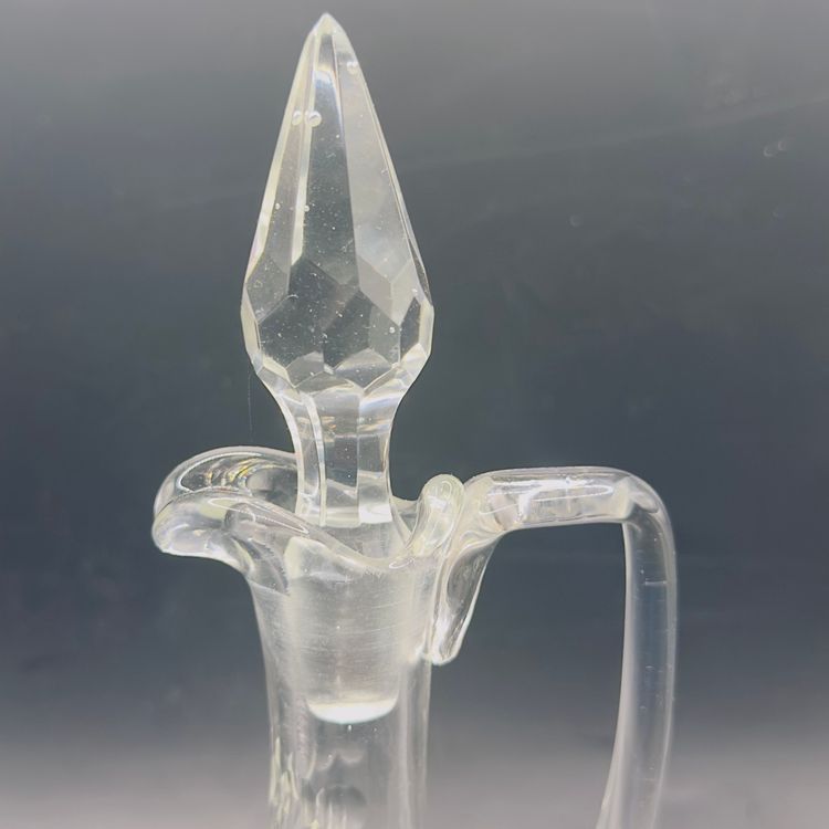 #943 10” Tall, Vintage, Cruet Bottle, Pressed Glass, Thumbprint, Top, Early American Pattern
