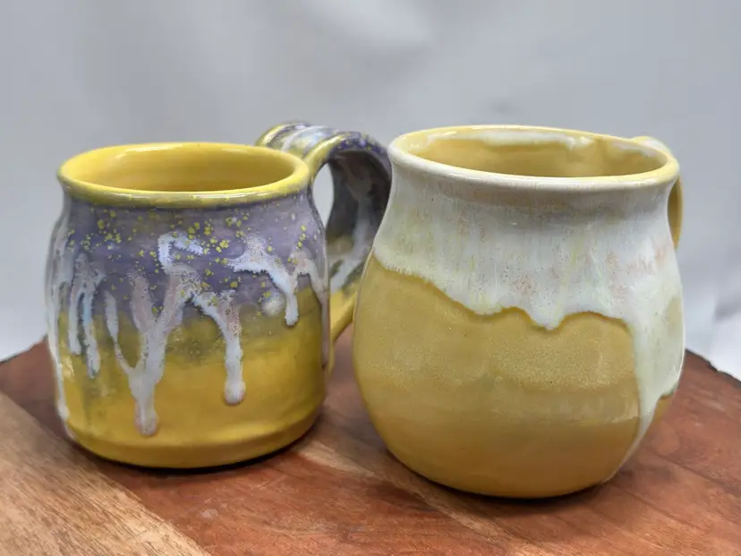SALE Art Pottery JLR Pottery 2 Hand Thrown Pottery Mugs 1 Artist Signed Drip Glaze