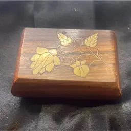 Wood Trinket Box With Brass Inlay Flowers