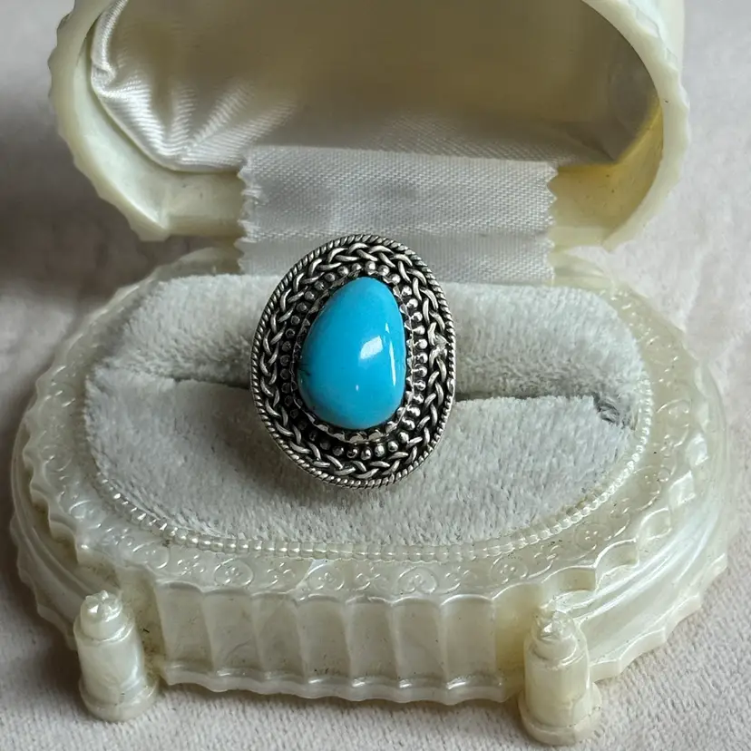 Sterling Silver Turquoise Close Back Ring Size 8