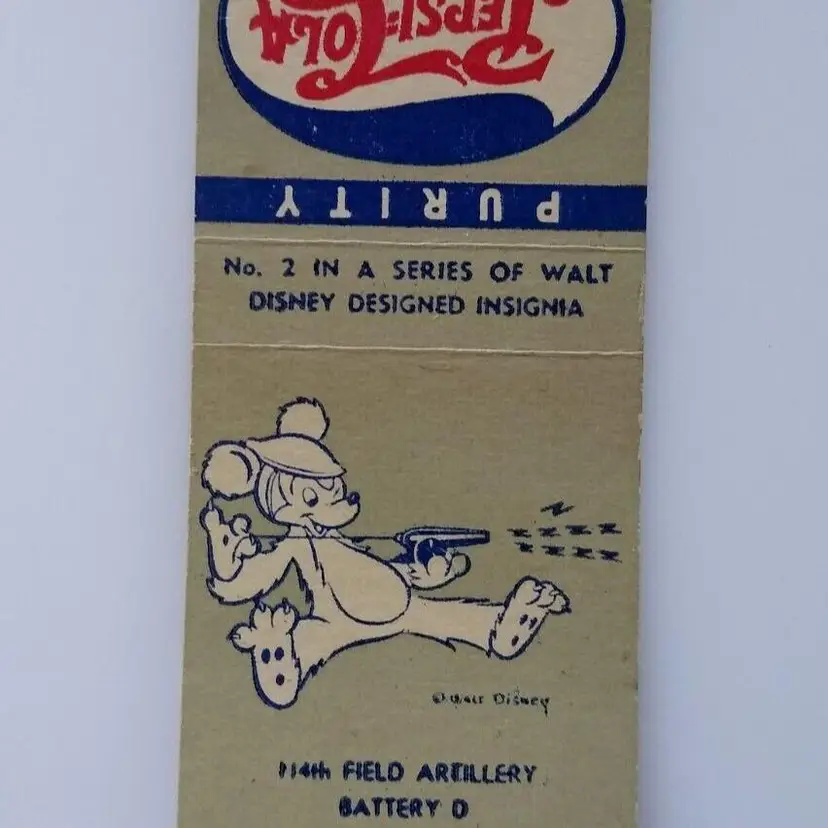 Pepsi Cola Matchbook Cover Walt Disney No 2 Mouse Shoots Cannon Toy Tank 1940s