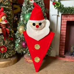 Vintage Christmas Santa Red Felt Triangle Ornament