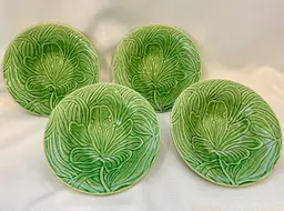 RARE Bordallo Pinheiro Green Lily Flower Dinner Bowl SET OF 4 Portugal 7.5” MINT