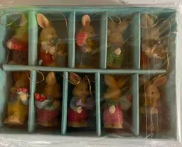 Three Sets Vintage Bunny, Eggs Ornaments