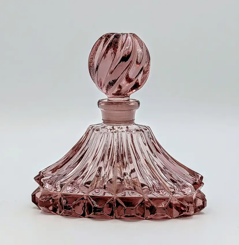 Vintage Pink Glass Perfume Bottle Ground Stopper Art Deco Vanity Decor