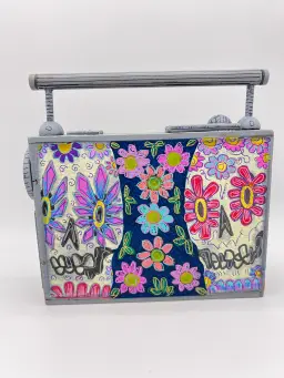 Pop Art Boom Box Art Sugar Skull Art OOAK Collector Gift Boom Box Sculpture Artist Signed Dorm Room Art New Apartment Decor Sugar Skull Art