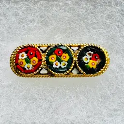 Vintage Italian Oval Micro Mosaic Floral Bouquet  Brooch, Absolutely Beautiful, Measures 1.25”x.50”