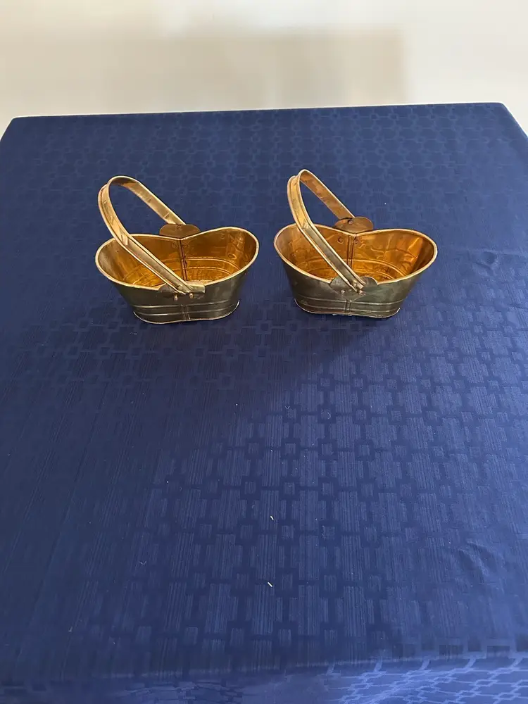 Vintage Brass Baskets Set Of 2. Made In India.  7 X 4 Inches H 3 Inches
