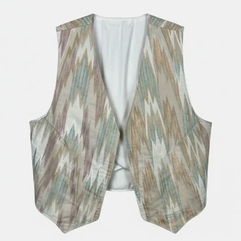 Vintage Southwestern Ikat Vest Womens Large Open Front Cotton Blend Boho