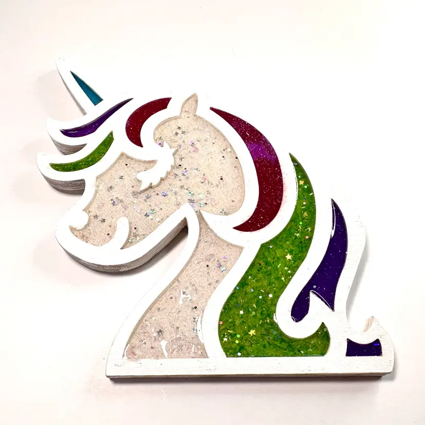 Wood Unicorn Wall Hanging Resin Made By Me 6 X 5.75”