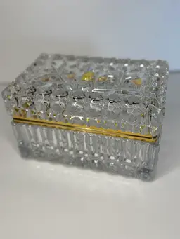 Vintage Imperlux Handcut Lead Crystal and Brass Hinged Jewelry Casket 7.5"x4.75"x4.5".