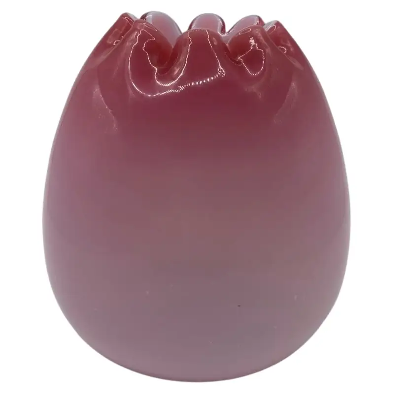 Vintage Ombre Cranberry Overlay/Milk Glass Glossy Rose Bowl, Hand-Blown