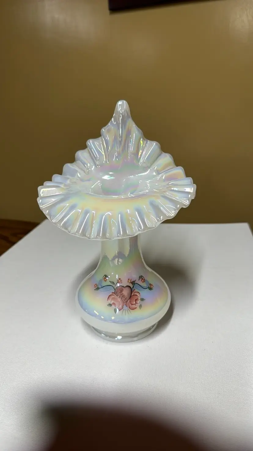Fenton 9” Hand Painted Hearts & Flowers Jack In The Pulpit Vase