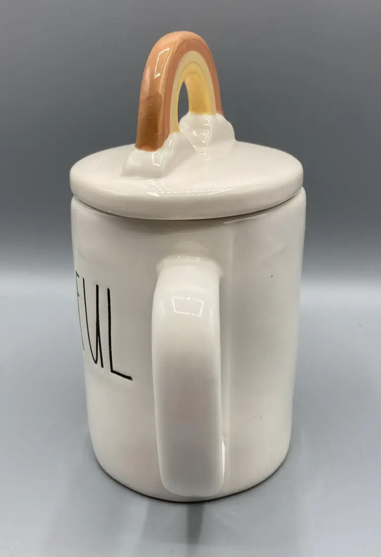 Rae Dunn "Thankful" Mug with Rainbow Lid