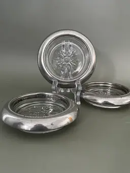 Vintage Empire Pewter Glass Coasters – Mid Century Modern – Pewter & Starburst Glass- Set of 3