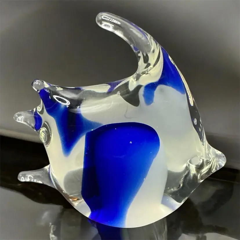 Blue & White Glass Fish Paperweight 7.4oz