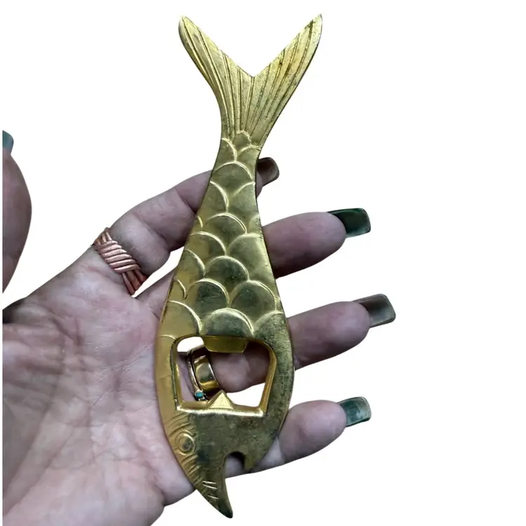 Mcm vintage brass fish-shaped bottle opene