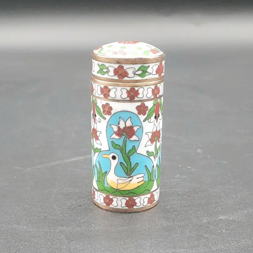 Cloisonne Duck Floral Trinket Pill Box