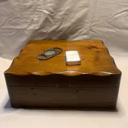 Vintage Solid Wood Cigar Box , Xikar Cutter and a 1984 Zippo Lighter Combo Set