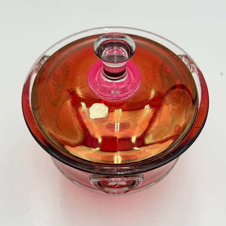 Westmoreland Peltier Signed Cranberry Glass With Roses Vintage Candy Dish