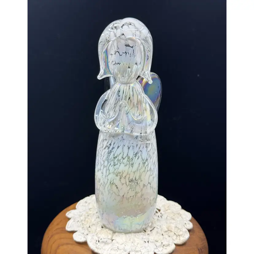 Iridescent 7” Angel Paperweight With White Inclusions