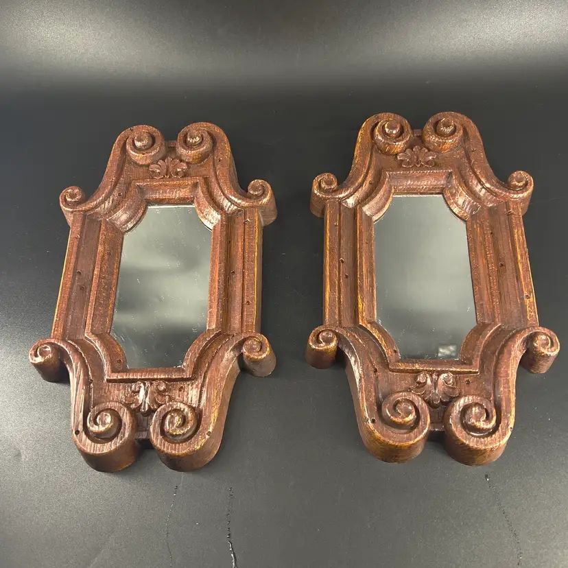2 Wall Decor Mirrors Framed Faux Wood Homco 1978