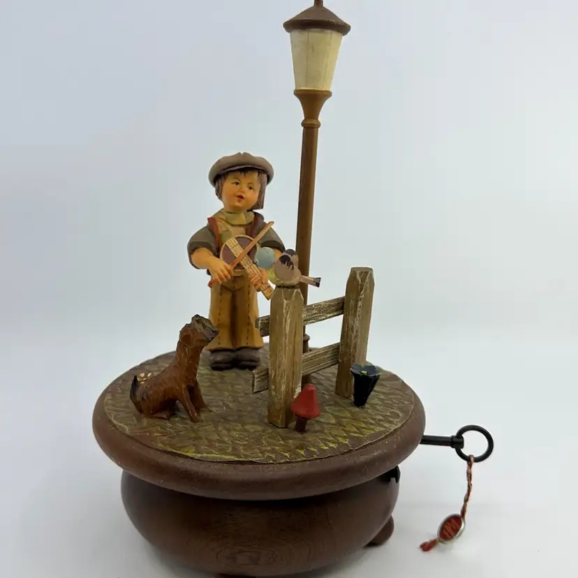 Anri Thorens Vintage Carved Swiss Wooden Music Box 'Arrivederci Roma’