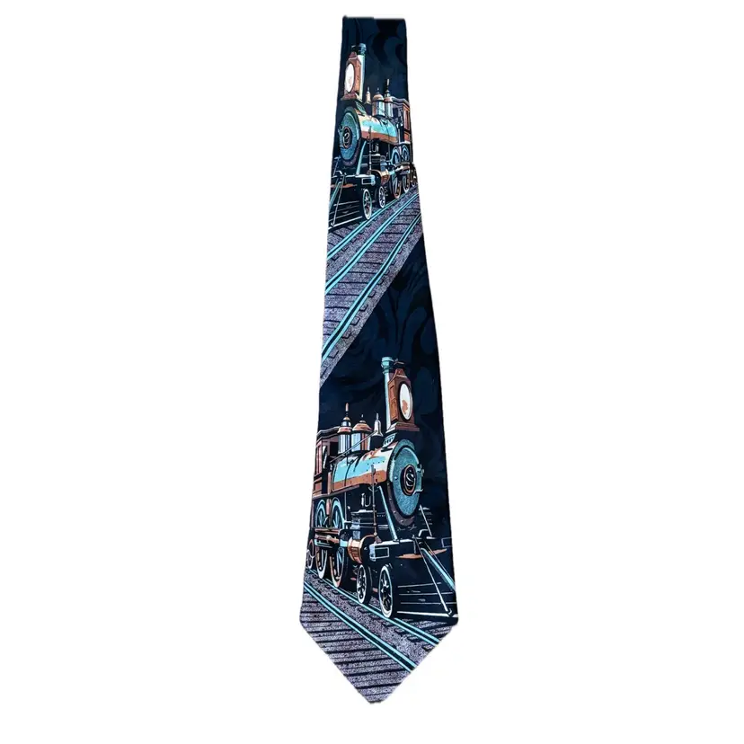Vintage A Rogers Steam Train Necktie Tie Locomotive Novelty Fun Eclectic