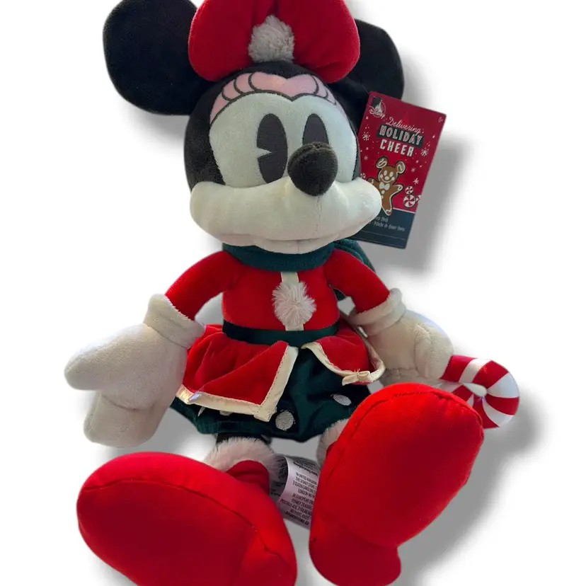 DISNEY PARKS MINNIE CHEER WITH CANDY CANE CHRISTMAS HOLIDAY PLUSH WITH TAG