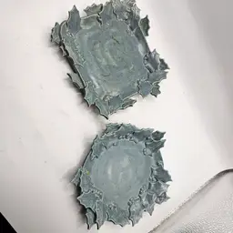 Studio Art Pottery Trinket Serving dishes with applied holly leaves Signed